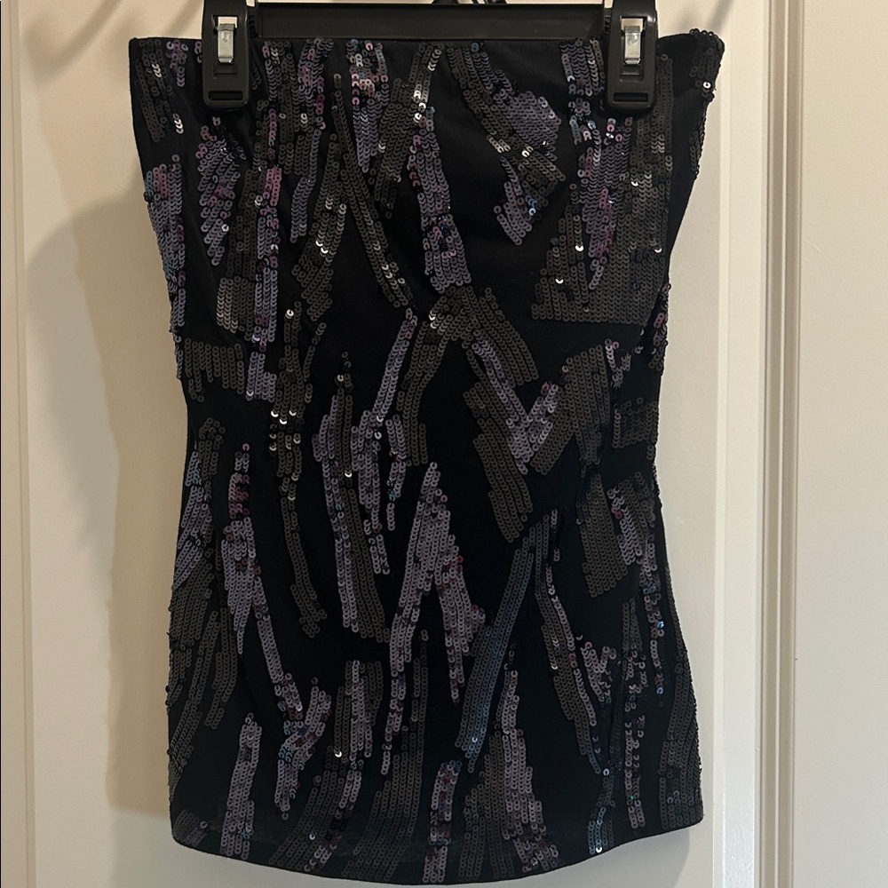 Express Black strapless with Purple Sequin Detail
